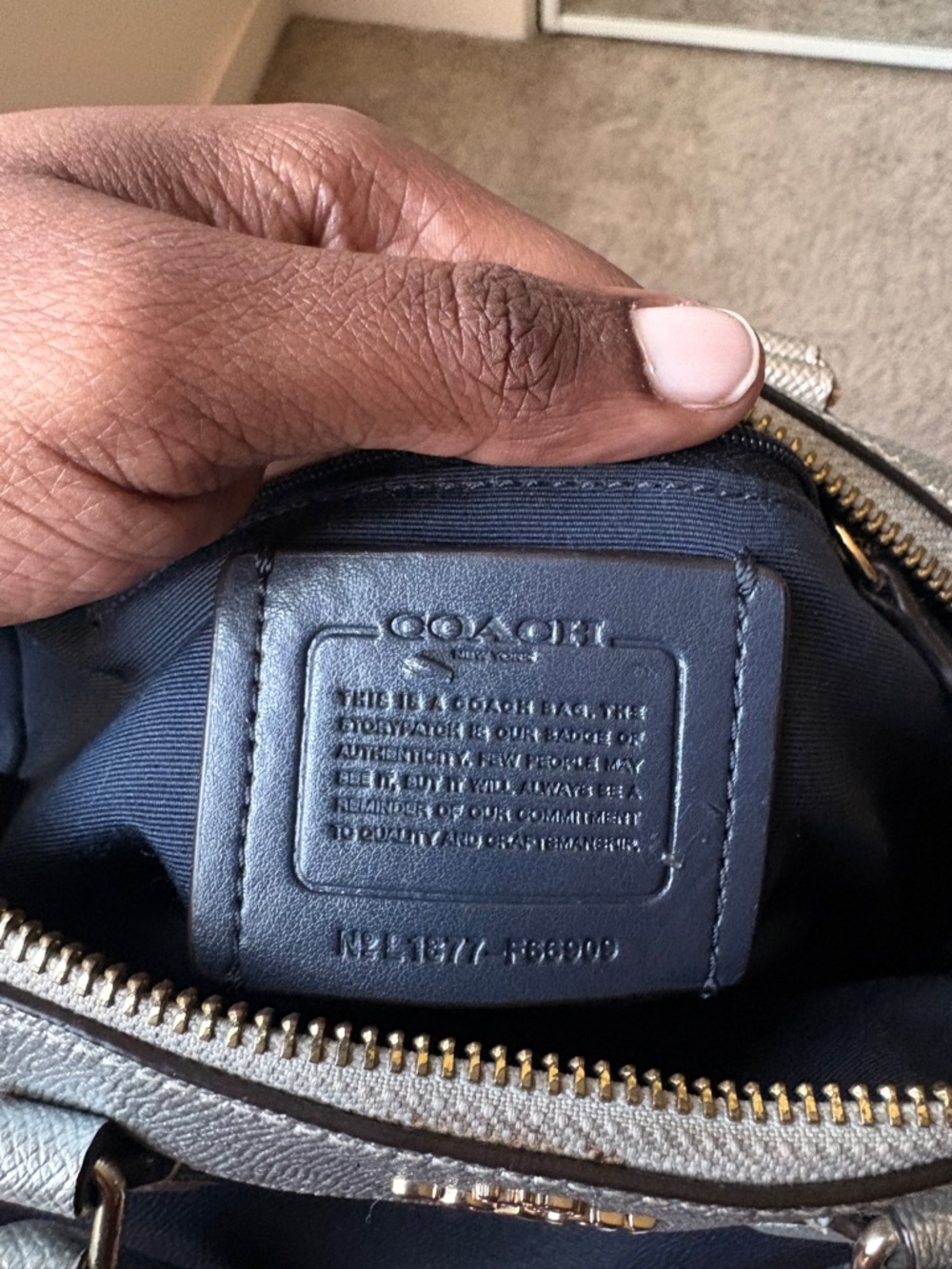 Coach Two-Tone Pebbled Leather Satchel - Blue & Silver - Picture 4 of 7